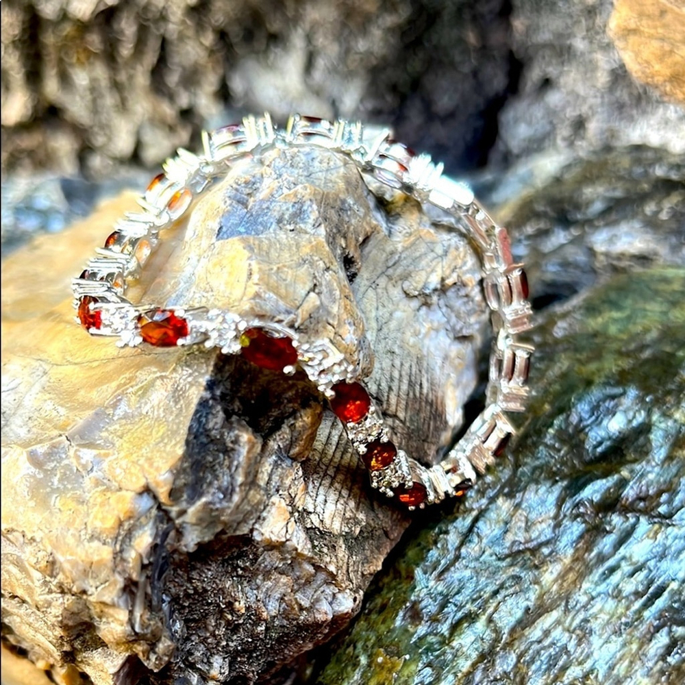 Avon Garnet January Birthstone Silvery Tennis Bracelet
